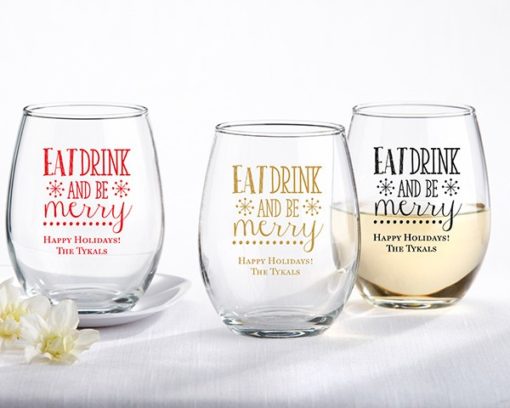 Personalized 15 oz. Stemless Wine Glass - Eat, Drink, Be Merry