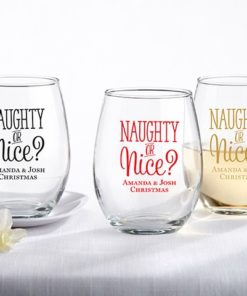 Personalized 15 oz. Stemless Wine Glass - Naughty or Nice