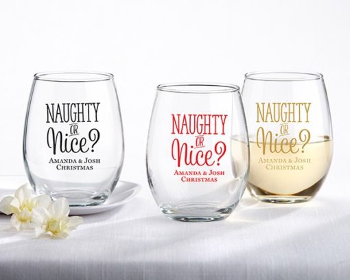 Personalized 15 oz. Stemless Wine Glass - Naughty or Nice