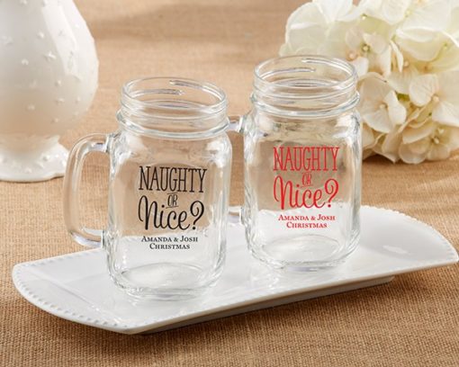 Personalized 16 oz. Printed Mason Jar Mug - Naughty or Nice