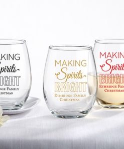 Personalized 15 oz. Stemless Wine Glass - Making Spirits Bright