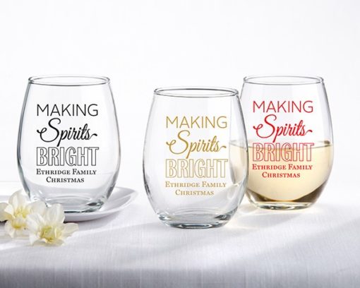 Personalized 15 oz. Stemless Wine Glass - Making Spirits Bright