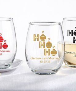Personalized 15 oz. Stemless Wine Glass - Ho, Ho, Ho