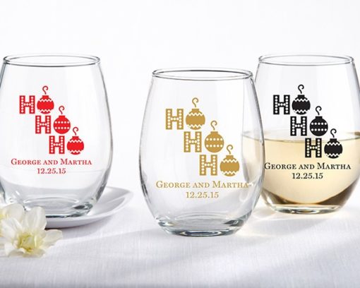 Personalized 15 oz. Stemless Wine Glass - Ho, Ho, Ho