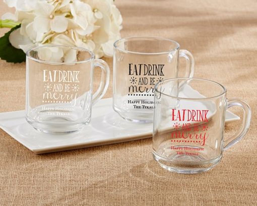 Personalized 10 oz. Glass Coffee Mug - Eat, Drink, and Be Merry