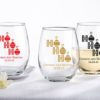 Personalized 9 oz. Stemless Wine Glass - Ho, Ho, Ho