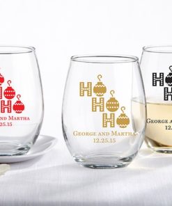 Personalized 9 oz. Stemless Wine Glass - Ho, Ho, Ho