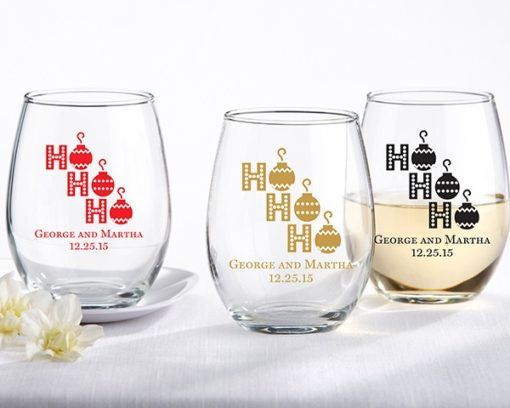 Personalized 9 oz. Stemless Wine Glass - Ho, Ho, Ho