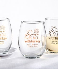 Personalized 9 oz. Stemless Wine Glass - Pairs Well With Turkey