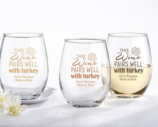 Personalized 9 oz. Stemless Wine Glass - Pairs Well With Turkey