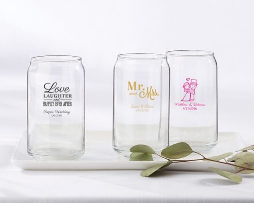 Personalized 16 oz. Can Glass - Wedding