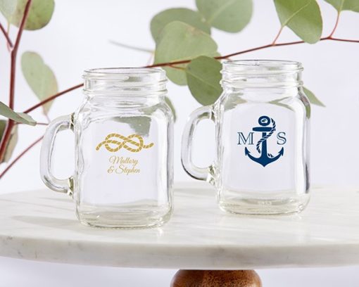 Personalized Mini Mason Glass - Nautical Wedding