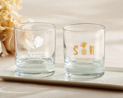 Personalized 9 oz. Rocks Glasses - Pineapples and Palms