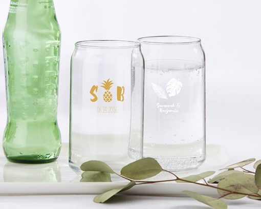 Personalized 16 oz. Can Glass - Pineapples and Palms
