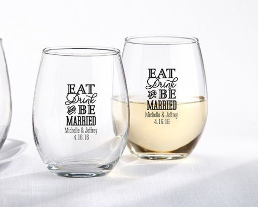 Personalized 9 oz. Stemless Wine Glass - Eat, Drink & Be Married
