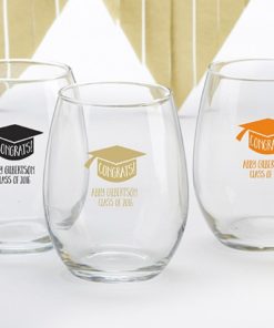 Personalized 15 oz. Stemless Wine Glass - Congrats Graduation Cap