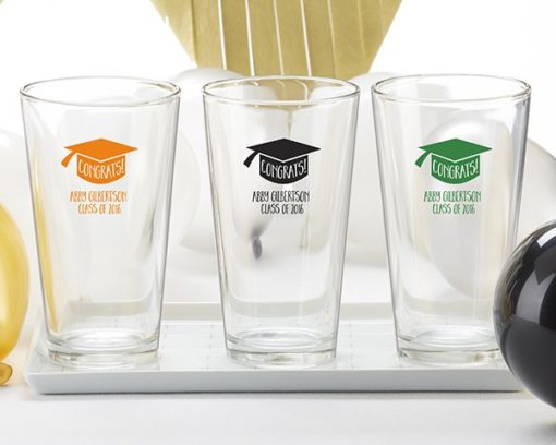 Personalized 16 oz. Pint Glass - Congrats Graduation Cap
