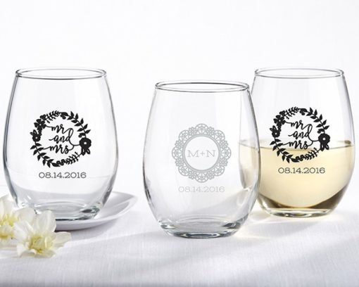 Personalized 15 oz. Stemless Wine Glass - Romantic Garden