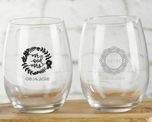 Personalized 9 oz. Stemless Wine Glass - Romantic Garden