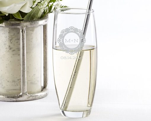 Personalized 9 oz. Stemless Champagne Glass - Romantic Garden