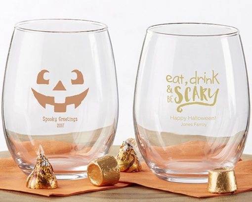 Personalized 9 oz. Stemless Wine Glass - Halloween