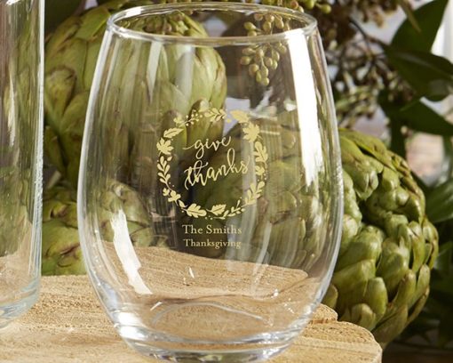 Personalized 9 oz. Stemless Wine Glass - Thanksgiving