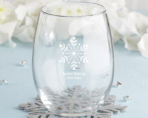 Personalized 15 oz. Stemless Wine Glass - Holiday