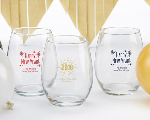 Personalized 15 oz. Stemless Wine Glass - New Years