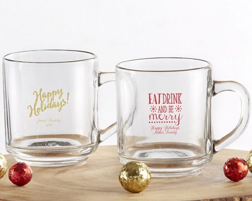 Personalized 10 oz. Glass Coffee Mug - Holiday