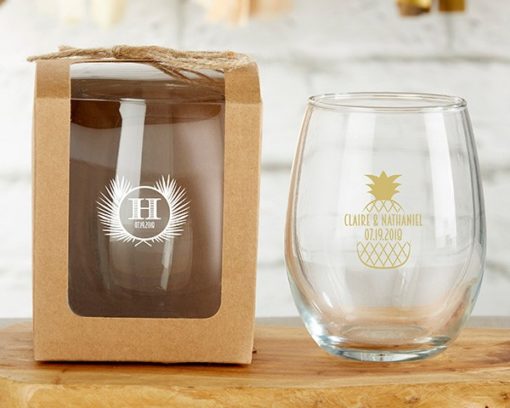 Personalized 9 oz. Stemless Wine Glass - Tropical Chic