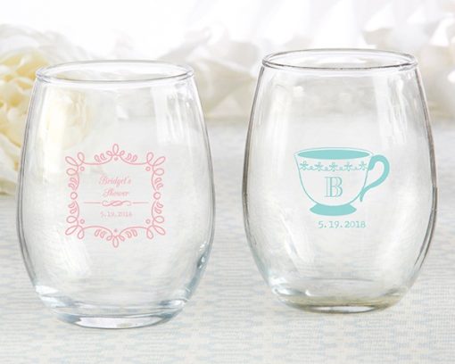 Personalized 9 oz. Stemless Wine Glass - Tea Time