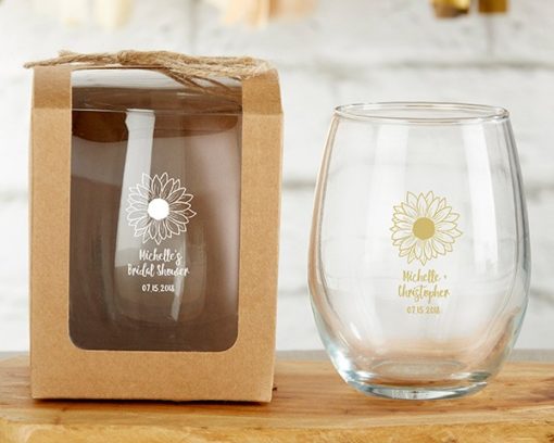 Personalized 9 oz. Stemless Wine Glass - Sunflower