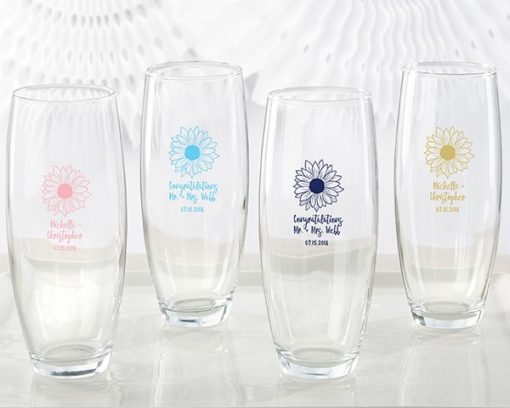 Personalized 9 oz. Stemless Champagne Glass - Sunflower