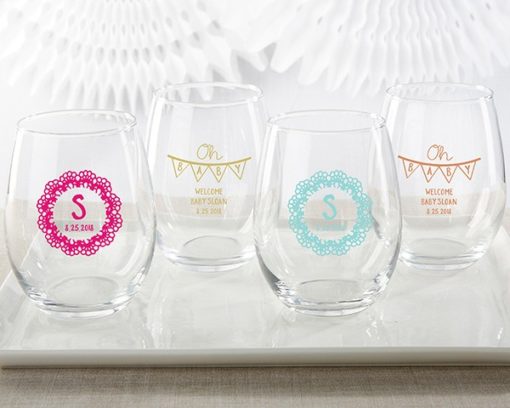 Personalized 15 oz. Stemless Wine Glass - Rustic Charm Baby Shower