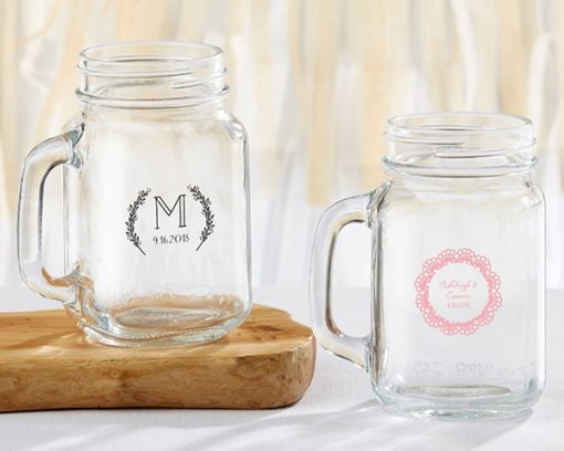 Personalized 16 oz. Mason Jar Mug - Rustic Charm Wedding