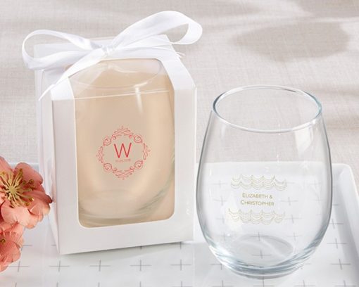 Personalized 15 oz. Stemless Wine Glass - Modern Romance