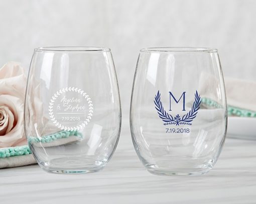 Personalized 9 oz. Stemless Wine Glass - Botanical Garden