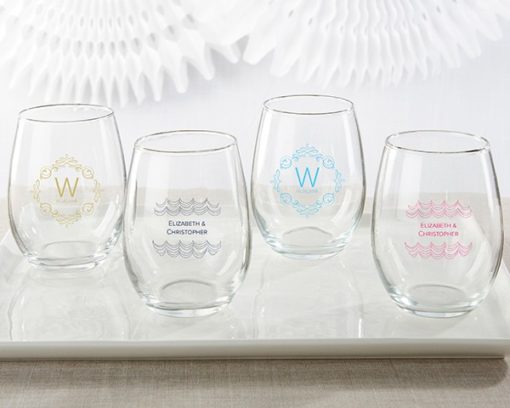 Personalized 9 oz. Stemless Wine Glass - Modern Romance