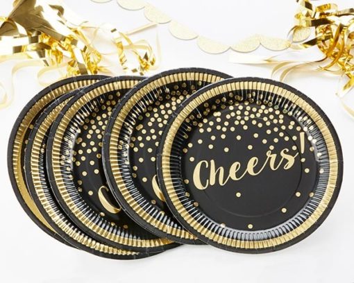 Gold Foil Cheers Paper Plates - Party Time