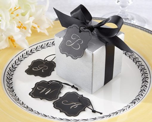 "Letter Perfect" Silver Favor Box Kit with Laser-Cut Monogrammed Tag (Set of 24)