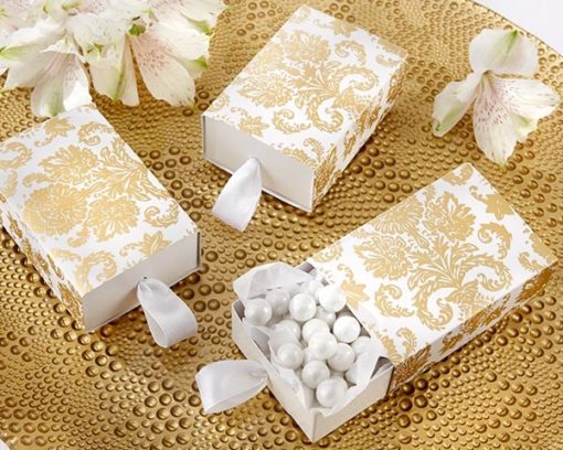 "Treasures" Gold Damask Favor Box (Set of 24) (Available Personalized)