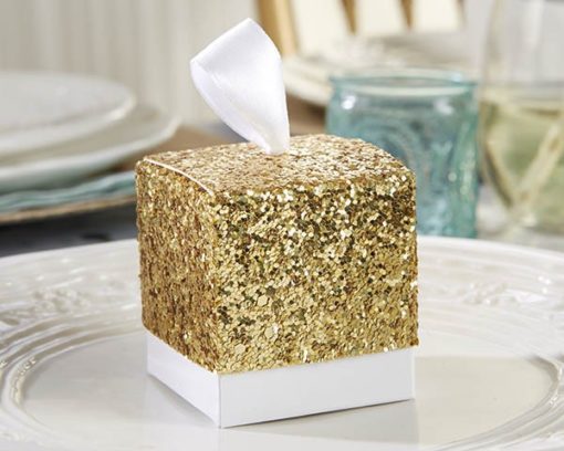 "All That Glitters" Gold Glitter Favor Box (Set of 24)