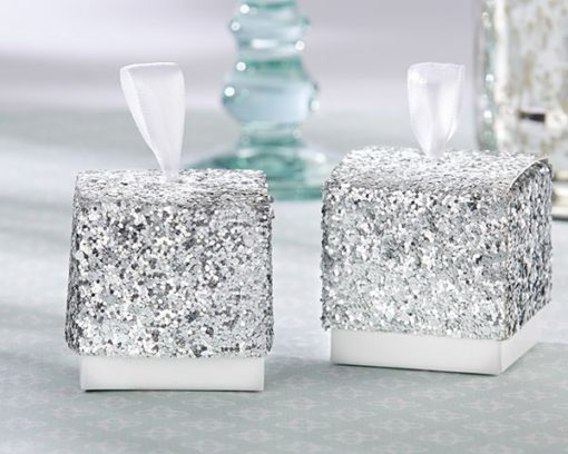 "Sparkle and Shine" Silver Glitter Favor Box (Set of 24)
