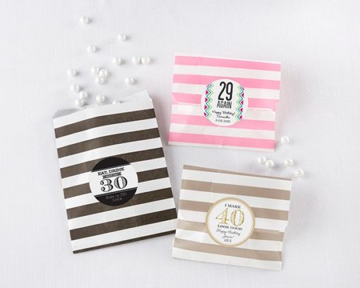 Striped Paper Favor Bags - Milestone Birthday (Set of 25)