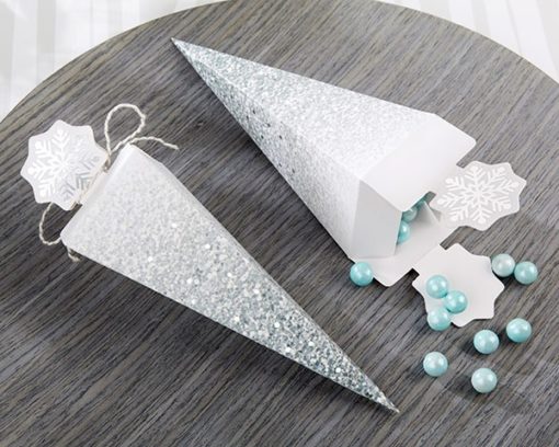 Silver Glitter Snowflake Cone Favor Box (Set of 12)
