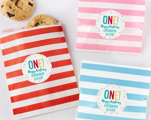 Striped Paper Favor Bags - 1st Birthday (Set of 25)