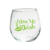 "Kiss Me I'm Irish" 15 oz. Stemless Wine Glass with Green Design (Set of 4)