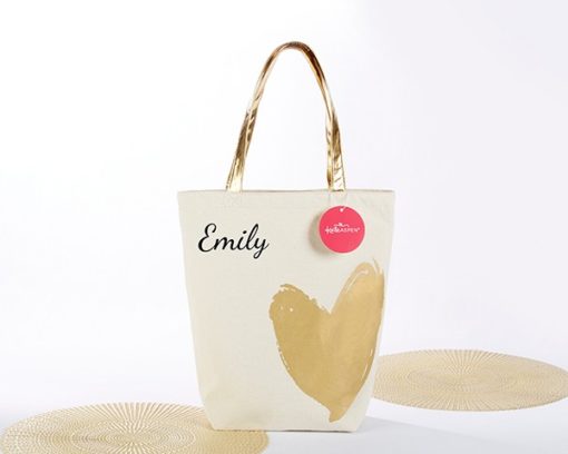 Metallic Gold Heart Tote Bag - Personalization Available