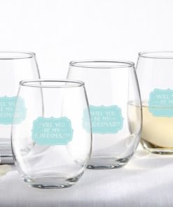 Will You Be My Bridesmaid Something Blue 15 oz. Stemless Wine Glass (Set of 4)