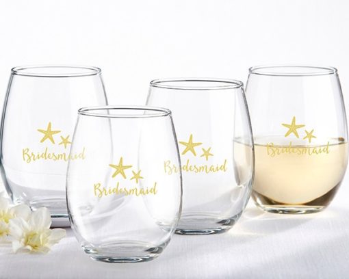 Bridesmaids Beach Tides 15 oz. Stemless Wine Glass (Set of 4)